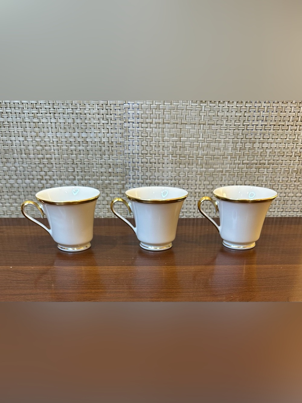 Set 3 Lenox Eternal Dimension Collection Tea Cups Fine Ivory China Gold Trim USA